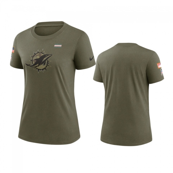 Women's Miami Dolphins Olive 2021 Salute To Service T-Shirt