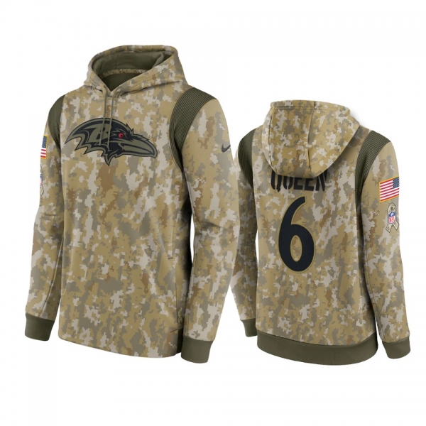 Baltimore Ravens Patrick Queen Camo 2021 Salute To Service Therma Hoodie