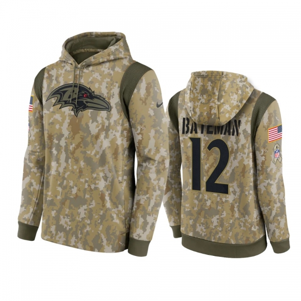 Baltimore Ravens Rashod Bateman Camo 2021 Salute To Service Therma Hoodie