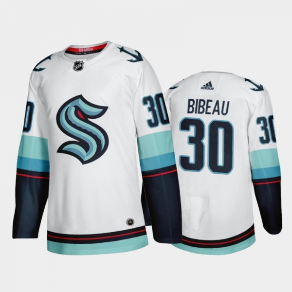 Seattle Kraken Antoine Bibeau #30 Away 2021-22 Authentic Jersey White