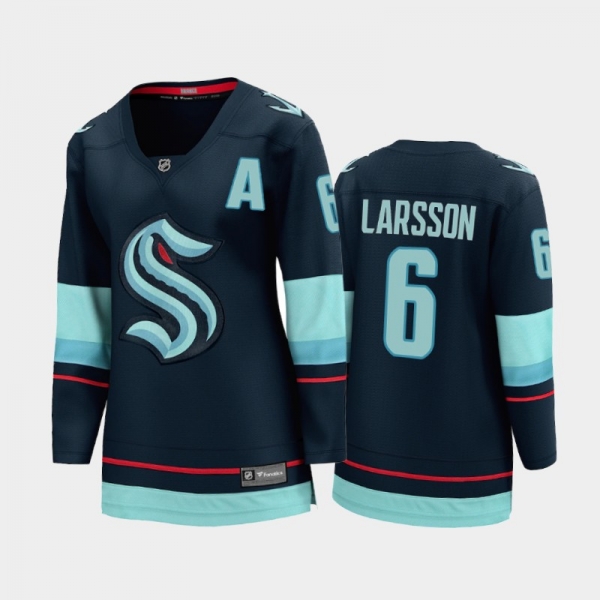 Women Seattle Kraken Adam Larsson #6 Home 2021-22 Alternate captains Jersey Navy