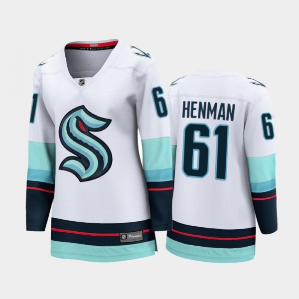 Women Seattle Kraken Luke Henman #61 Away 2021-22 Breakaway Jersey White