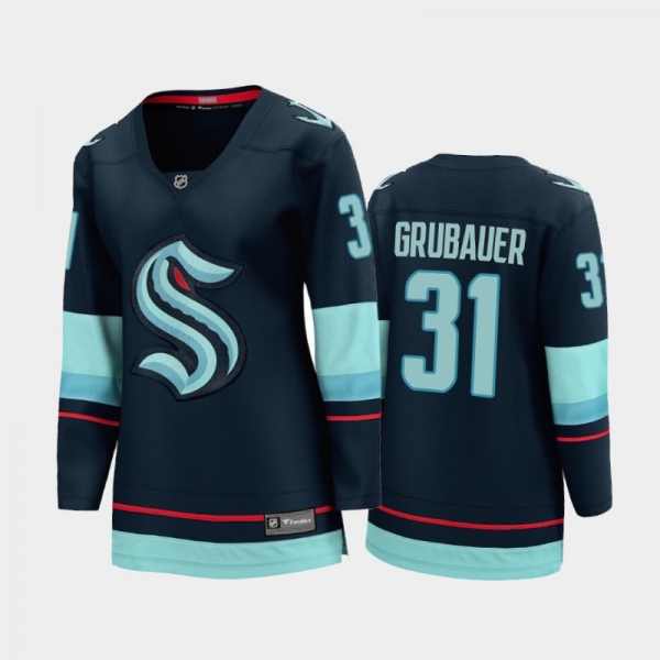 Women Seattle Kraken Philipp Grubauer #31 Home 2021-22 Breakaway Jersey Navy