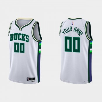 Milwaukee Bucks #00 Custom 2021-22 NBA 75th Anniversary City White Jersey