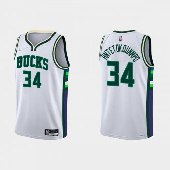 Milwaukee Bucks #34 Giannis Antetokounmpo 2021-22 NBA 75th Anniversary City White Jersey