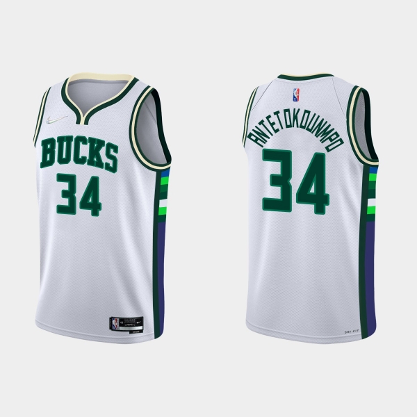 Milwaukee Bucks #34 Giannis Antetokounmpo 2021-22 NBA 75th Anniversary City White Jersey