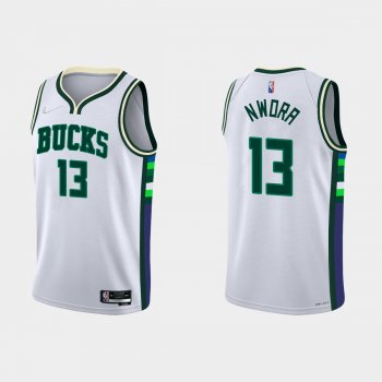 Milwaukee Bucks #13 Jordan Nwora 2021-22 NBA 75th Anniversary City White Jersey