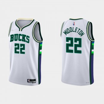 Milwaukee Bucks #22 Khris Middleton 2021-22 NBA 75th Anniversary City White Jersey