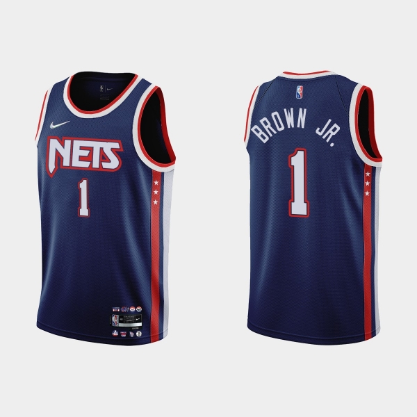 Brooklyn Nets #1 Bruce Brown Jr. 2021-22 NBA 75th Anniversary City Navy Jersey