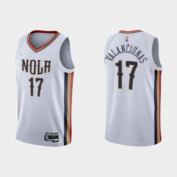 New Orleans Pelicans #17 Jonas Valanciunas 2021-22 NBA 75th Anniversary City White Jersey