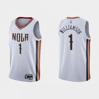 New Orleans Pelicans #1 Zion Williamson 2021-22 NBA 75th Anniversary City White Jersey