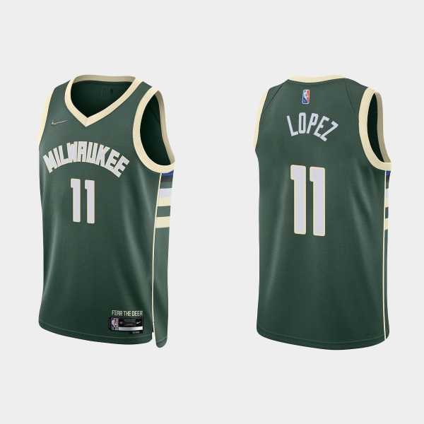 Milwaukee Bucks Brook Lopez #11 Nike 2021/22 75th Anniversary Diamond Hunter Green Jersey