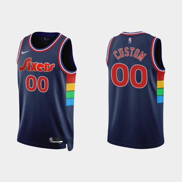 Philadelphia 76ers Custom #00 Nike 2021/22 75th Anniversary Diamond Navy Jersey Icon