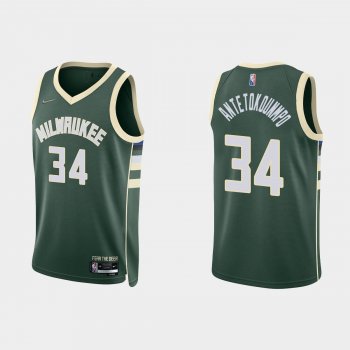 Milwaukee Bucks Giannis Antetokounmpo #34 Nike 2021/22 75th Anniversary Diamond Hunter Green Jersey