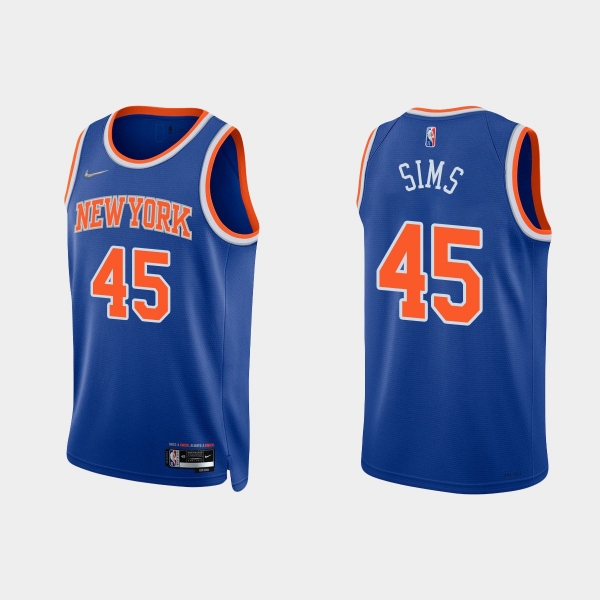 New York Knicks Jericho Sims #45 Nike 2021/22 75th Anniversary Diamond Blue Jersey Icon