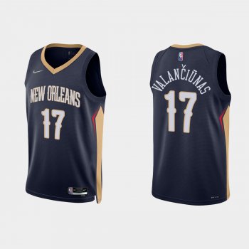 New Orleans Pelicans Jonas Valanciunas #17 Nike 2021/22 75th Anniversary Diamond Navy Jersey Icon