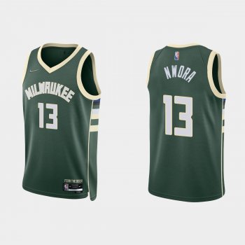 Milwaukee Bucks Jordan Nwora #13 Nike 2021/22 75th Anniversary Diamond Hunter Green Jersey