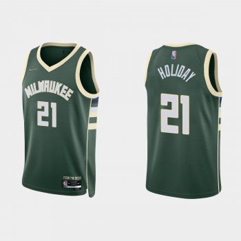 Milwaukee Bucks Jrue Holiday #21 Nike 2021/22 75th Anniversary Diamond Hunter Green Jersey