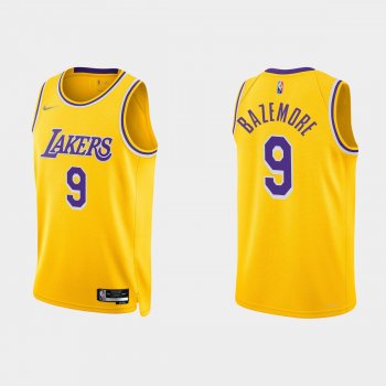 Los Angeles Lakers Kent Bazemore #9 Nike 2021/22 75th Anniversary Diamond Gold Jersey Icon