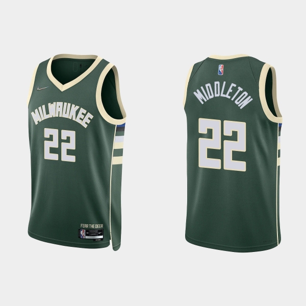 Milwaukee Bucks Khris Middleton #22 Nike 2021/22 75th Anniversary Diamond Hunter Green Jersey