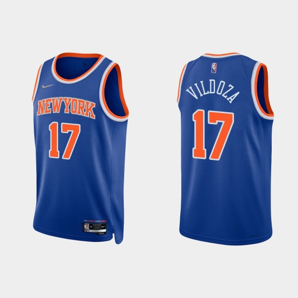 New York Knicks Luca Vildoza #17 Nike 2021/22 75th Anniversary Diamond Blue Jersey Icon