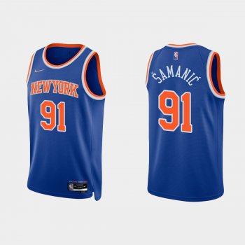 New York Knicks Luka Samanic #91 Nike 2021/22 75th Anniversary Diamond Blue Jersey Icon