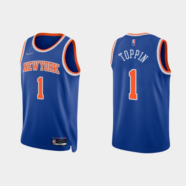 New York Knicks Obi Toppin #1 Nike 2021/22 75th Anniversary Diamond Blue Jersey Icon