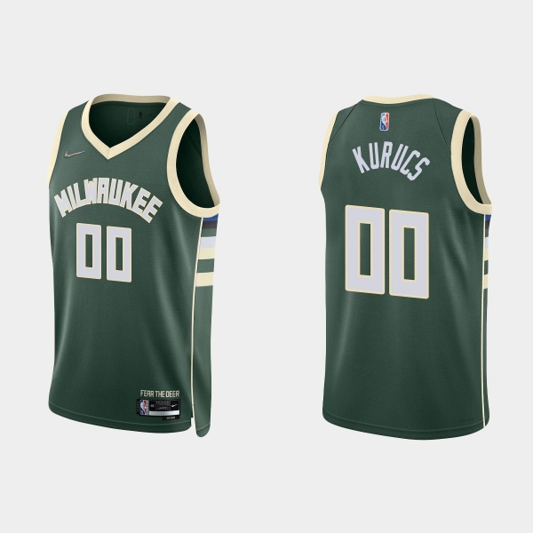 Milwaukee Bucks Rodions Kurucs #00 Nike 2021/22 75th Anniversary Diamond Hunter Green Jersey