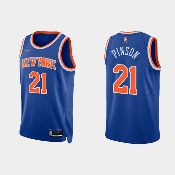 New York Knicks Theo Pinson #21 Nike 2021/22 75th Anniversary Diamond Blue Jersey Icon