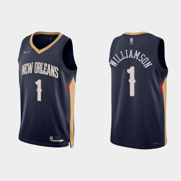 New Orleans Pelicans Zion Williamson #1 Nike 2021/22 75th Anniversary Diamond Navy Jersey Icon