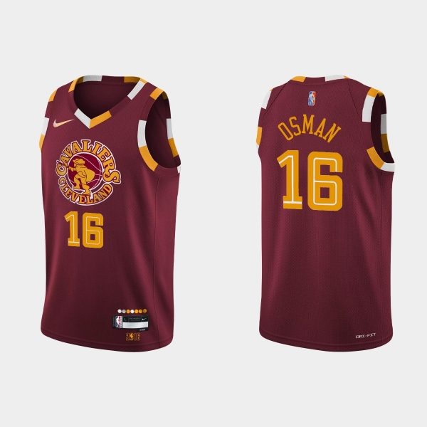 2021-22 Cleveland Cavaliers No. 16 Cedi Osman City 75th Anniversary Wine Jersey