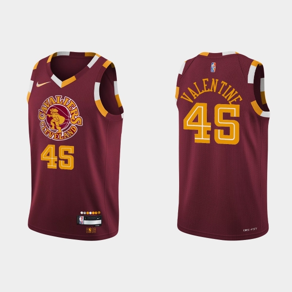 2021-22 Cleveland Cavaliers No. 45 Denzel Valentine City 75th Anniversary Wine Jersey