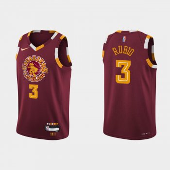 2021-22 Cleveland Cavaliers No. 3 Ricky Rubio City 75th Anniversary Wine Jersey