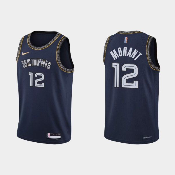 2021-22 Memphis Grizzlies No. 12 Ja Morant City 75th Anniversary Navy Jersey