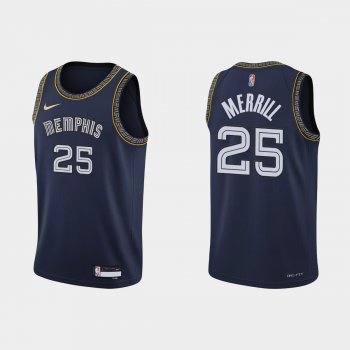 2021-22 Memphis Grizzlies No. 25 Sam Merrill City 75th Anniversary Navy Jersey