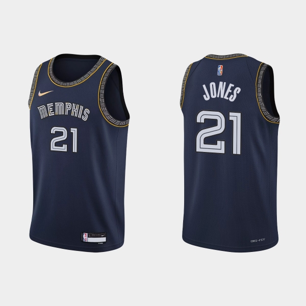 2021-22 Memphis Grizzlies No. 21 Tyus Jones City 75th Anniversary Navy Jersey