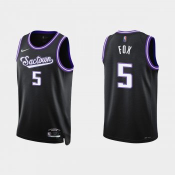 Sacramento Kings #5 De'Aaron Fox 2021-22 NBA 75th Anniversary City Black Jersey