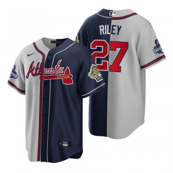 Atlanta Braves Austin Riley 1995 Throwback Split Gray Navy 2021 World Series Champions Jersey