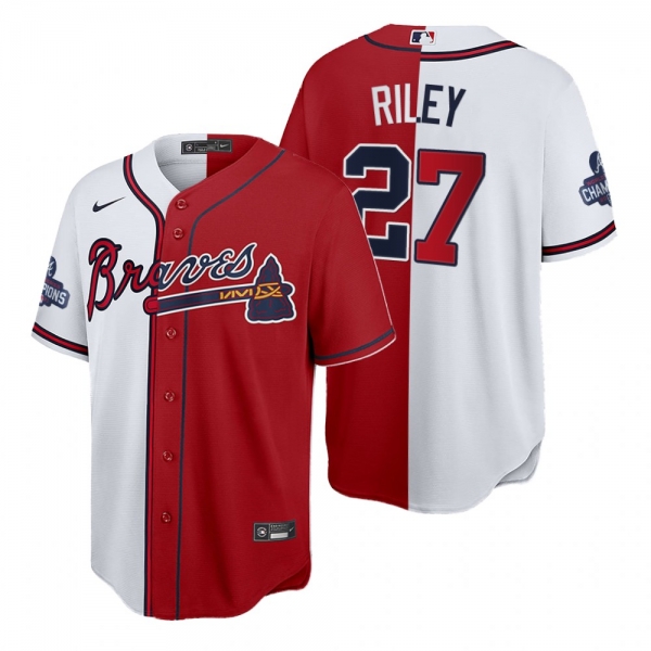 Atlanta Braves Austin Riley Split Red White 2021 World Series Champions Jersey