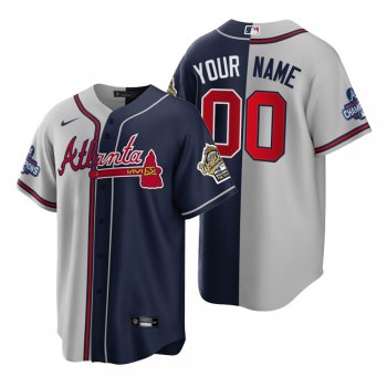 Atlanta Braves Custom Gray Navy 2021 World Series Champions 1995 Throwback Split Jersey