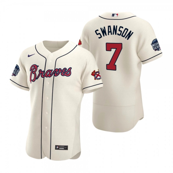 Atlanta Braves Dansby Swanson Cream 2021 World Series Authentic Jersey