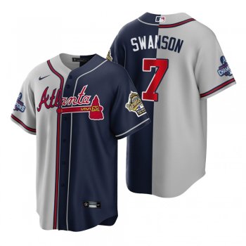 Atlanta Braves Dansby Swanson Gray Navy 2021 World Series Champions 1995 Throwback Split Jersey