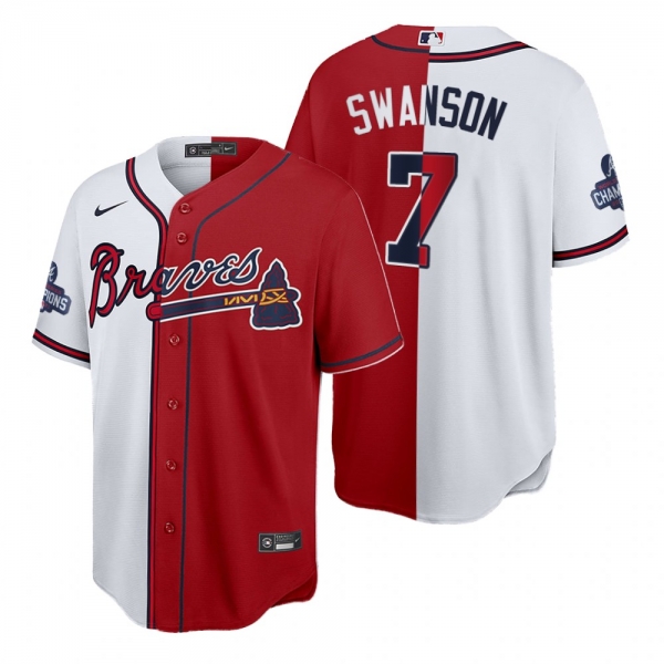 Atlanta Braves Dansby Swanson Split Red White 2021 World Series Champions Jersey