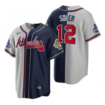 Atlanta Braves Jorge Soler 1995 Throwback Split Gray Navy 2021 World Series Champions Jersey