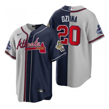 Atlanta Braves Marcell Ozuna 1995 Throwback Split Gray Navy 2021 World Series Champions Jersey