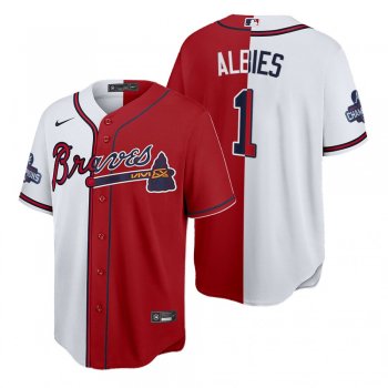 Atlanta Braves Ozzie Albies Split Red White 2021 World Series Champions Jersey