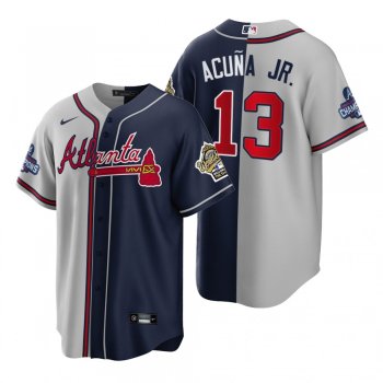 Atlanta Braves Ronald Acuna Jr. 1995 Throwback Split Gray Navy 2021 World Series Champions Jersey