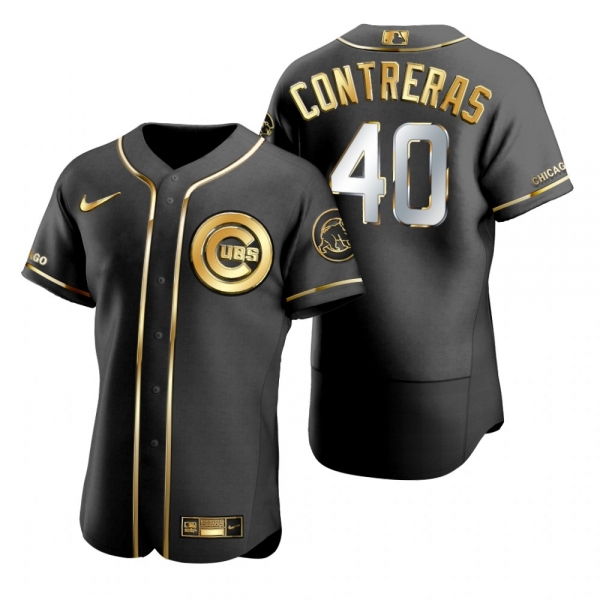 Chicago Cubs Willson Contreras Nike Black Golden Edition Authentic Jersey