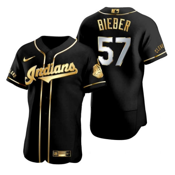 Cleveland Indians Shane Bieber Nike Black Golden Edition Authentic Jersey