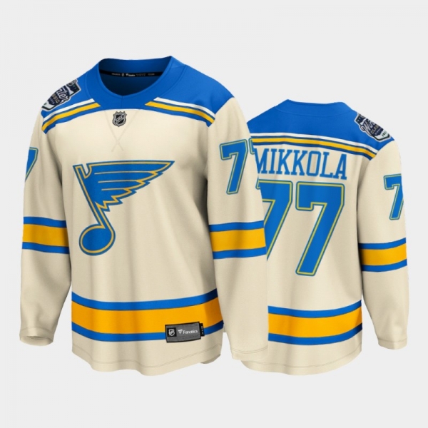 St. Louis Blues #77 Niko Mikkola 2022 Winter Classic Cream Bluenote Jersey